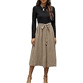 Zattcas Women 2026 Spring Dress Long Sleeve Ribbed Teacher Church Modest Business Casual Work Outfits Midi Dress