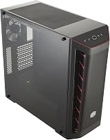 Cooler Master MasterBox MB511 ATX PC Case Red Accent Mesh Front Transparent Side view 3
