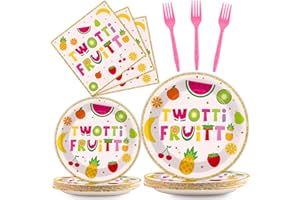 OBUSATT 96Pcs Twotti Frutti Party Supplies Summer Fruit 2nd Birthday Paper Plates Napkins Fruit Party Decorations Lemon Watermelon Pineapple Strawberry Dinnerware Favor Tableware Serves 24