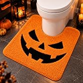 FYSUIMU Halloween Pumpkin Bathroom Rug, Fun U-Shaped Toilet Rug | Orange Black Pumpkin Non Slip Washable Bath Mat Soft Tufted Floor Mat for Halloween Toilet Bathroom Decor
