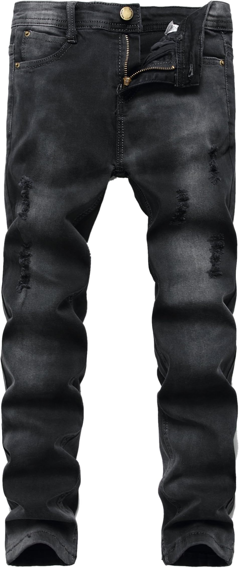 Fredd Marshall Boy's Black Skinny Ripped Destroyed Distressed Stretch Slim Fit Denim Jeans Pant