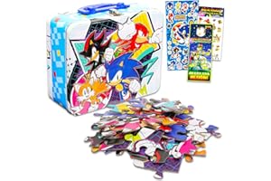 Sonic the Hedgehog Tin Lunch Box Puzzle Bundle - Sonic Lunchbox with Sonic Puzzle 48 Piece for Kids Plus Stickers, More | Sonic School Supplies Set
