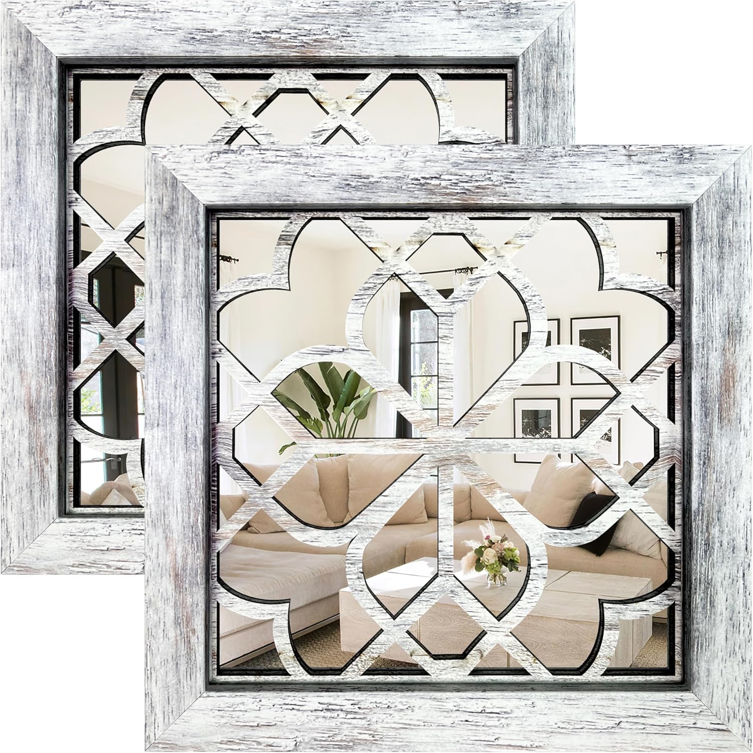 HMANGE Boho Square Wall Mirrors Set of 2-12" x12'Decorative Mirrors for