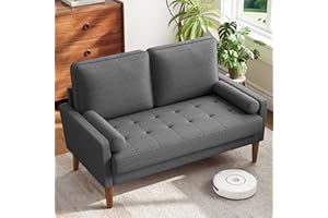 VESGANTTI Loveseat Sofa with Solid Wood Legs, 48" Small Couches for Small Spaces, Love Seat for Living Room, Bedroom, Easy Assembly Mid Century Modern Couch with Throw Pillow for Apartment, Grey