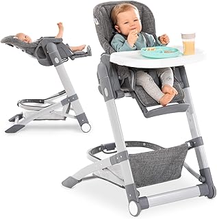 Hauck Baby-Hochstuhl Grow Up mit Liegefunktion ab Geburt - mit Tisch, Rollen, klappbar, mitwachsend und höhenverstellbar - Grey Melange