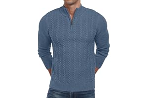 Askdeer Men's Quarter Zip Sweater Cable Knit Pullover Sweater Mock Turtleneck Long Sleeve Soft Casual Sweater