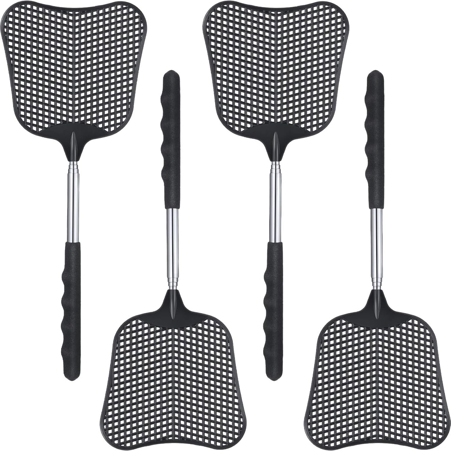 4 Pieces Plastic Fly Swatters Telescopic Handle Swatters Black Fly Swatters with Stainless Steel Handle for Indoor Outdoor Classroom Home Office: Garden & Outdoor