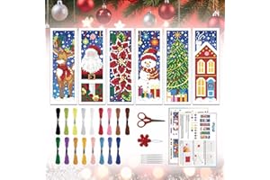 ORIGACH 6 Set Christmas Cross Stitch Bookmark Kit for Beginner with Backing Felt Floss Instructions DIY Stamped Embroidery Bookmark Kit for Adults, Book Lovers