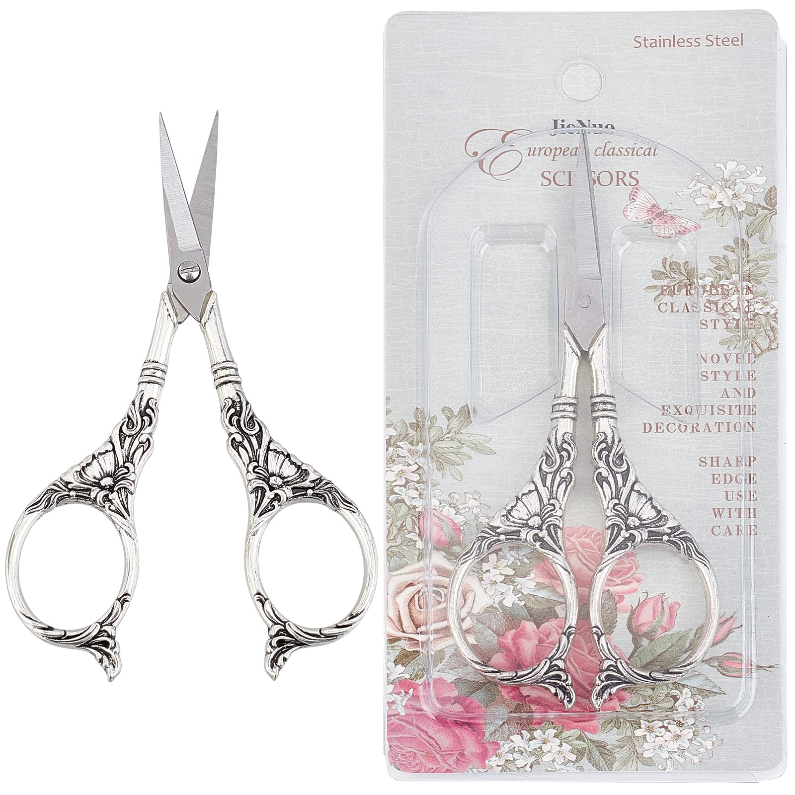 SUNNYCLUE 4.5Inch Stainless Steel Scissors Silver Sewing Embroidery Scissors Small Precision Detail Scissors Vintage Shears Sharp Cutter for Fabric Paper Cutting Craft Art Work DIY Tool