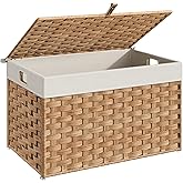 HOOBRO Storage Basket with Lid, 17.2 Gallon (65L) Wicker Basket, Handwoven Blanket Storage Basket with Handles, Metal Frame and Soft Lining, Foldable for Bedroom, Laundry Room, Natural NL265CW01