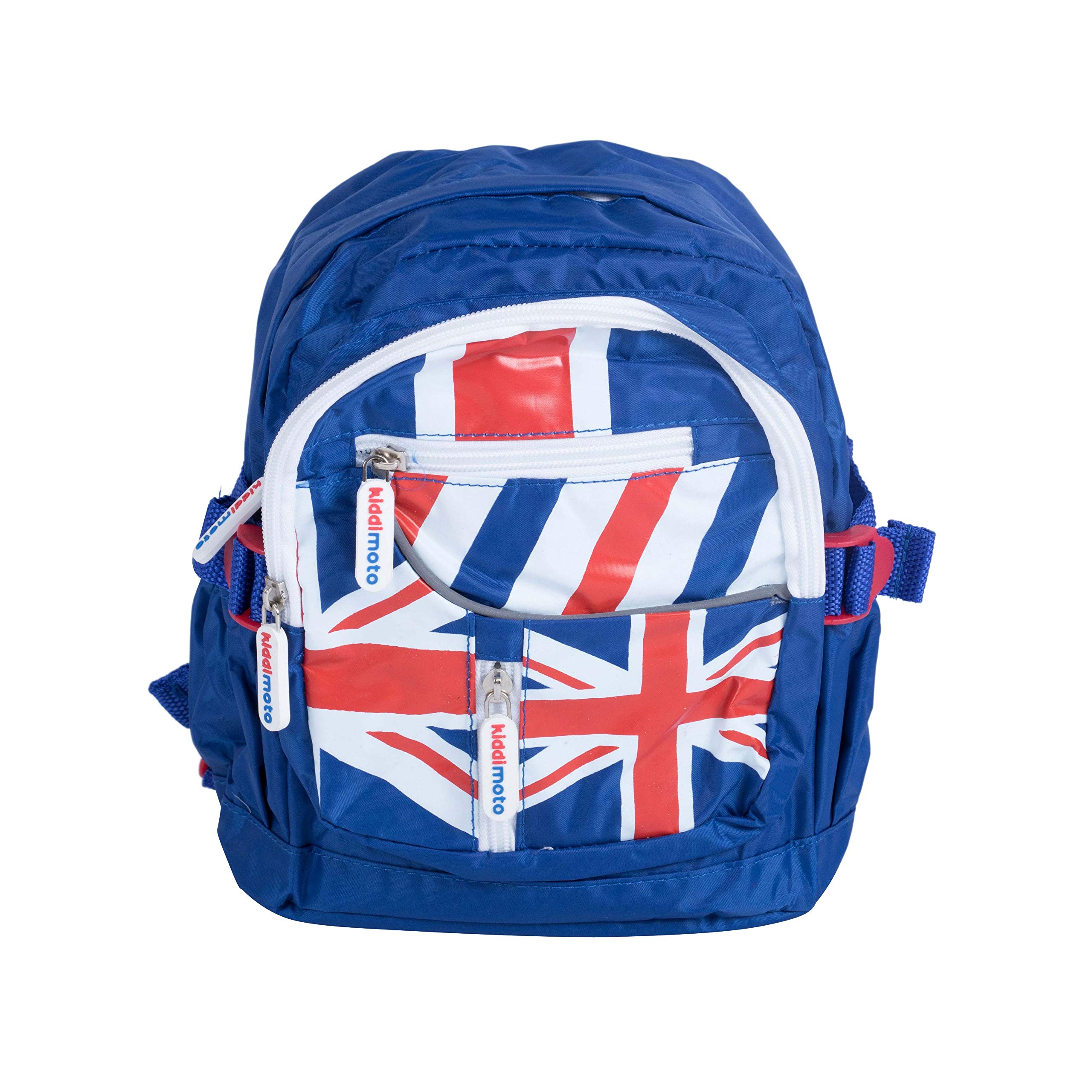 Kiddimoto School Backpack / Book Bag for toddler / kids with reflective safety strip, water bottle holder and multiple pockets - Union Jack