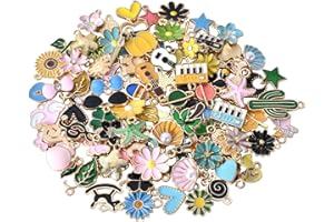 100 PCS Charms Pendant Set, Enamel Bulk, Bracelet Charms, Enamel Charms Pendants, Gold-Plated Charms Bulk for DIY Jewelry Nec