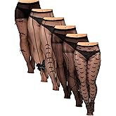 Jadive 6 Pairs Women Plus Size Fishnet Thigh High Stockings Suspender Garter Belt Lingerie Pantyhose Tights