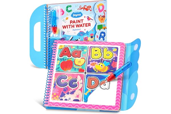 JoyCat Alphabet Water Coloring Book for Toddlers, 14 Reusable Activity Pages, Mess Free Coloring Book for Kids 3-5, Preschool