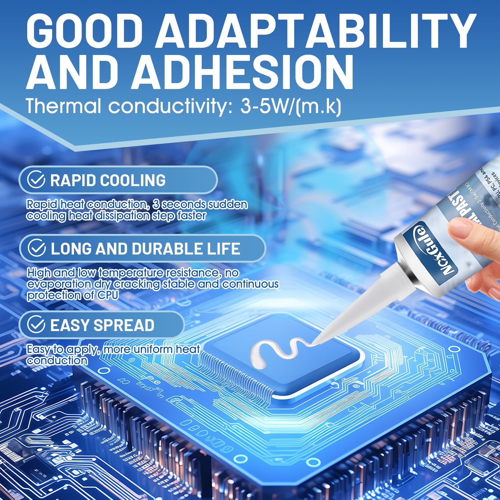NoxGule CPU Wärmeleitpaste, Kühlpaste CPU, Thermal Paste, Wärmeleitkleber, Geeignet zur CPU Paste, Wärmeleitpaste Kühlschrank, GPU, Speicher, Hohe Temperaturbeständigkeit -200g (Weiß) 5