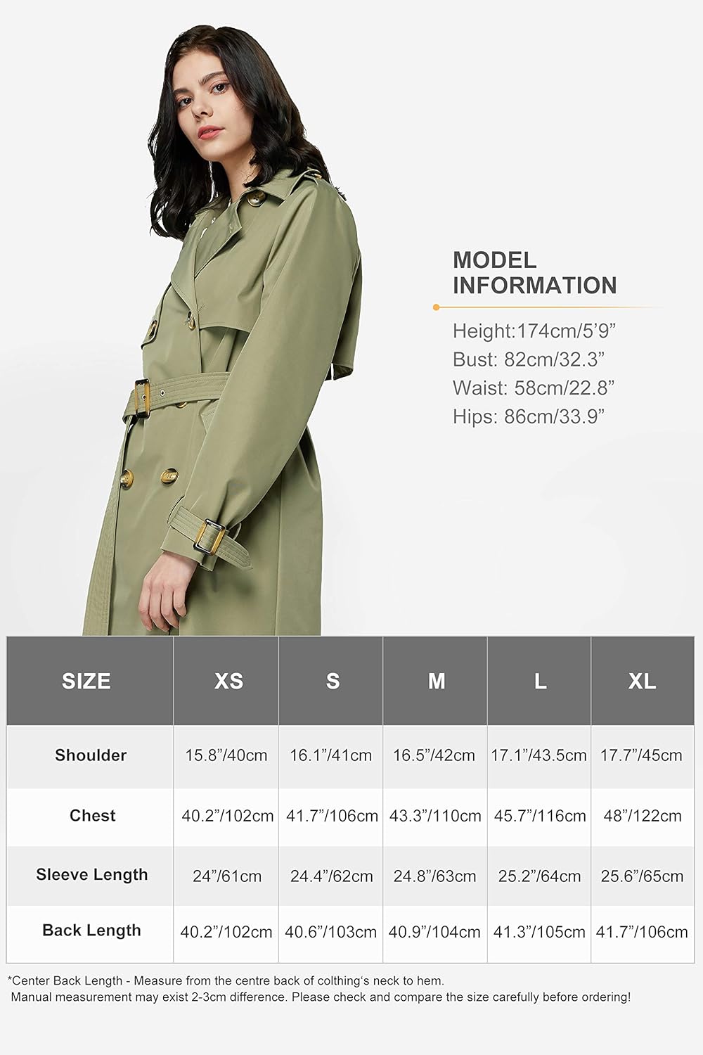 Orolay Women's Long Double Breasted Trench Coat with Belt Light Lape Overcoat: Clothing