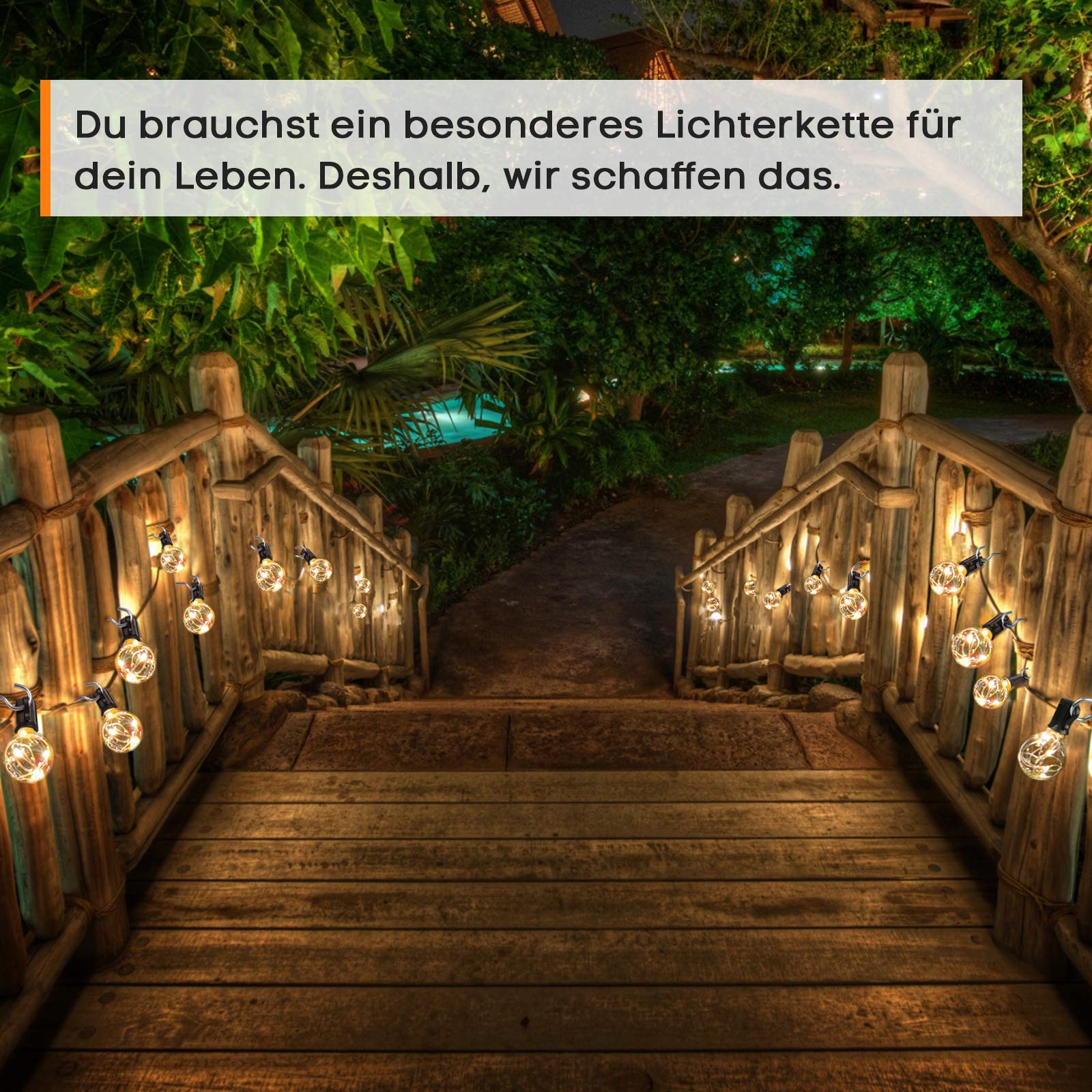 Lichterketten 5m mit 12 G40 LED Glühbirne Tomshine, IP44 Wasserdicht für Outdoor / Indoor, LED Retro Lampe, Dekolampe für Heimtextilien, Garten, Party, Hochzeit, Grill, Weihnachten, Feier, Zeremonie + 1Ersatzbirnen + 6Stk Haken [Energieklas