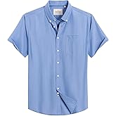 Alimens & Gentle Men's Short Sleeve Oxford Shirt Regular Fit Button Down Collar Shirts with Pocket