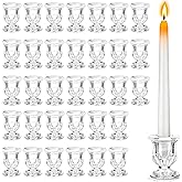 48 Pcs Clear Glass Taper Candle Holders Bulk, 2.5 Inch Small Candlestick Stands, Elegant Table Centerpieces for Wedding, Christmas, Valentine’s Day, Party, Home and Dining Room Decorations (Clear)
