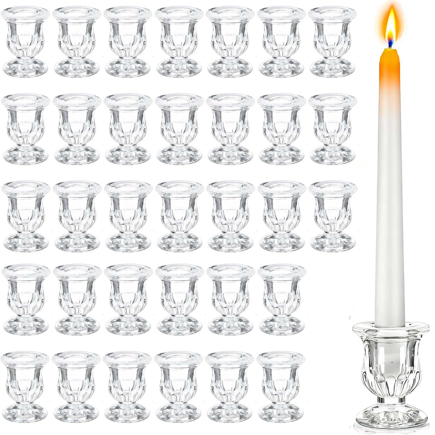 Photo 1 of 48 Pcs Clear Glass Taper Candle Holders Bulk, 2.5 Inch Small Candlestick Stands, Elegant Table Centerpieces for Wedding, Christmas, Valentine’s Day, Party, Home and Dining Room Decorations (Clear)