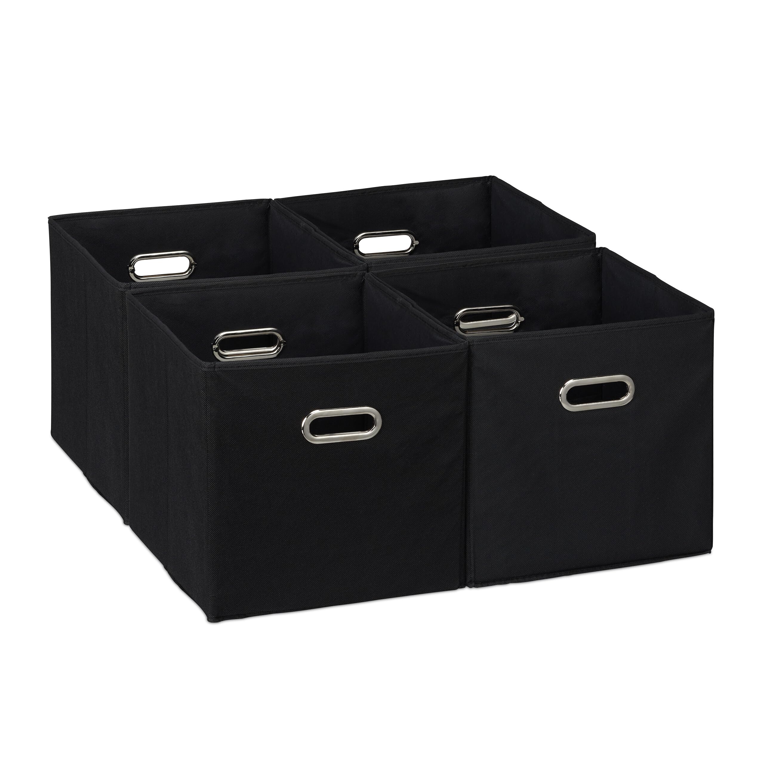 Relaxdays Set of 4 Storage Box, Shelf Baskets, 30 x 30 x 30 cm, Handle Holes, Foldable Organiser Bins, Black, Polyester