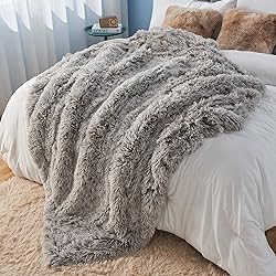 GONAAP Fuzzy Faux Fur Throw Blanket Frosty Grey