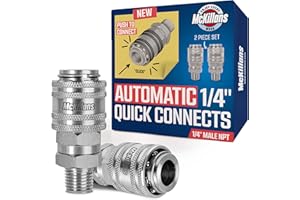 McKillans® 1/4” Nozzle Automatic Quick Connect Fittings - Stainless Steel 1/4” NPT Male Quick Connect Couplers - Coupler for Pressure Washer Gun - Pack of 2