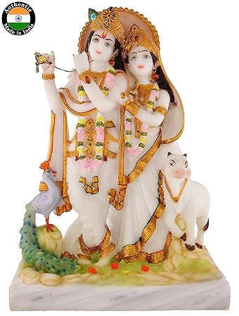 Fabzone Lord Radha Krishna Marble Dust Idol Handicraft Statue Temple Decor Spiritual Puja Vastu - (24X15X33 cm)