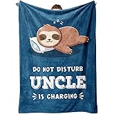 Funny Gifts for Uncle, Uncle is Charging Sloth Blanket, Uncle Birthday Gifts, Gifts for Uncle from Niece Nephew, Uncle Gift for Fathers Day Christmas, Soft Sloth Blanket for Uncle 60"x50"