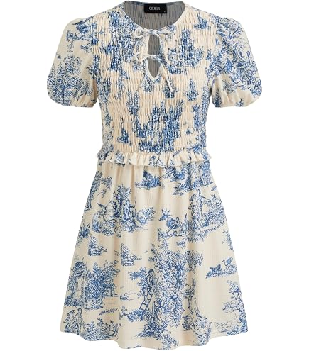 CIDER Womens Striped Dress Summer Casual Short Sleeve Mini Dress Elastic Waist Sky Blue at Amazon Women's Clothing store