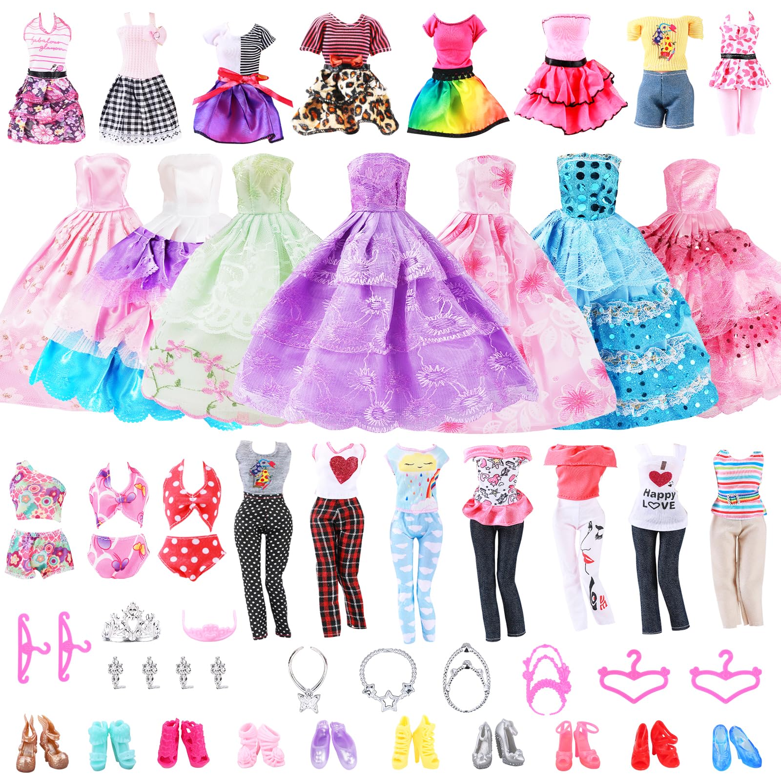 Vicloon 32 Doll Clothes and Accessories Set,Doll Clothes Outfit for 11.5 Inch Doll Fashion Design Set,Doll Accessories Party Dress Bikini Set Tops Pants Handbags Shoes Jewelry Accessories Random Stlye