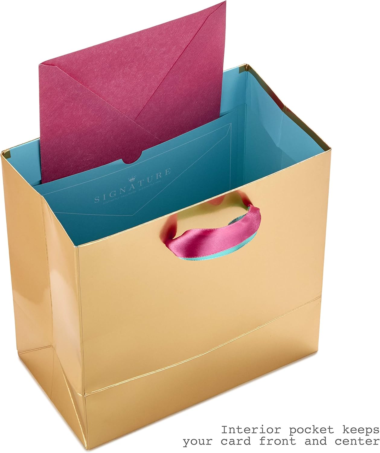 Hallmark Signature 7" Medium Gift Bag with Tissue Paper (Hooray; Gold with Pink, Teal, Purple Confetti) for Bridal Showers, Graduations, Retirements and More: Kitchen & Dining