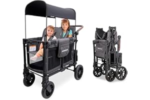 WONDERFOLD W2 Luxe Pro Stroller Wagon (2 Seater) - Collapsible Wagon Stroller with Seats Featuring 5-Point Safety Harnesses and Adjustable Sun Canopy, Charcoal Gray