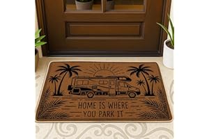 Rv Door Mat, Casual Tropical Palm Trees Sun Summer Brown Non-Slip Dirt Trapper Welcome Entry Mat Entryway Decor for Front Por