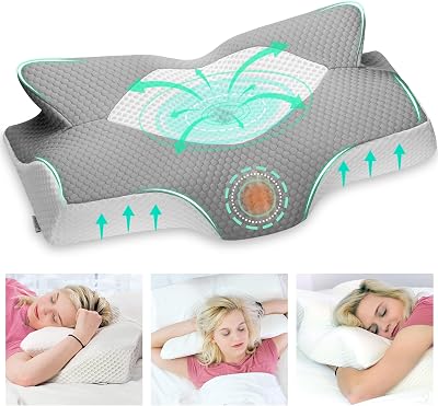Elviros Cervical Memory Foam Pillow Ergonomic Neck Support Grey