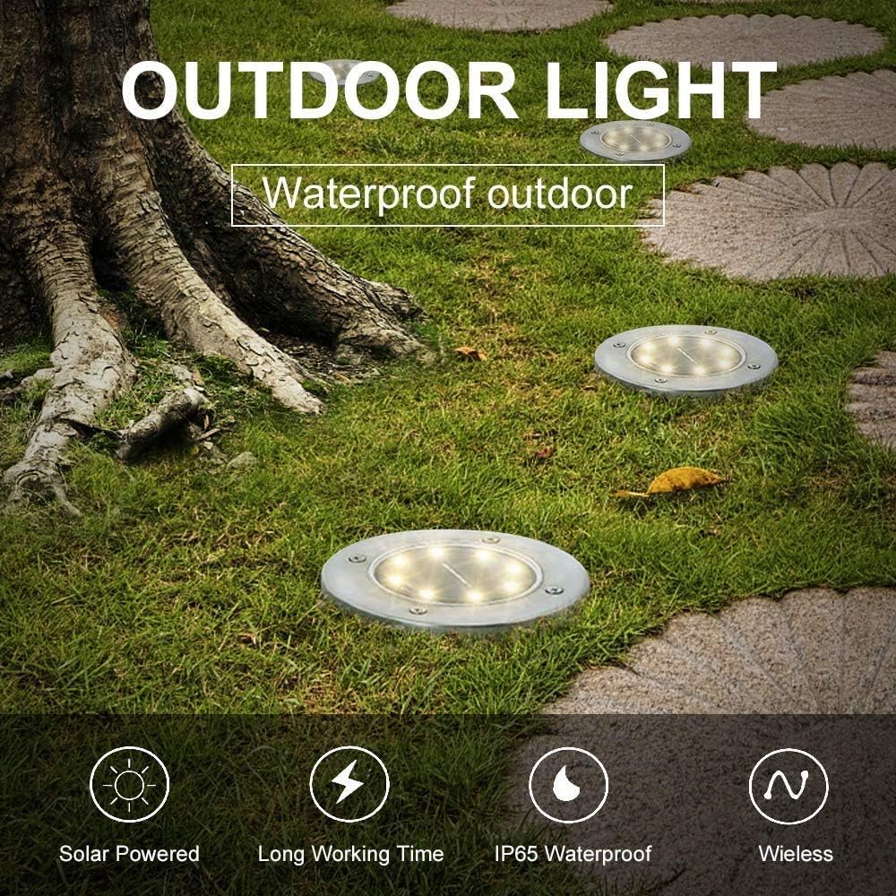 Solar Ground Lights - 8 LED Solar Garden Lights Outdoor，Disk Lights Waterproof In-Ground Outdoor Landscape Lighting for Lawn Patio Pathway Yard Deck Walkway Flood Light Dekugaa (8): Home Improvement