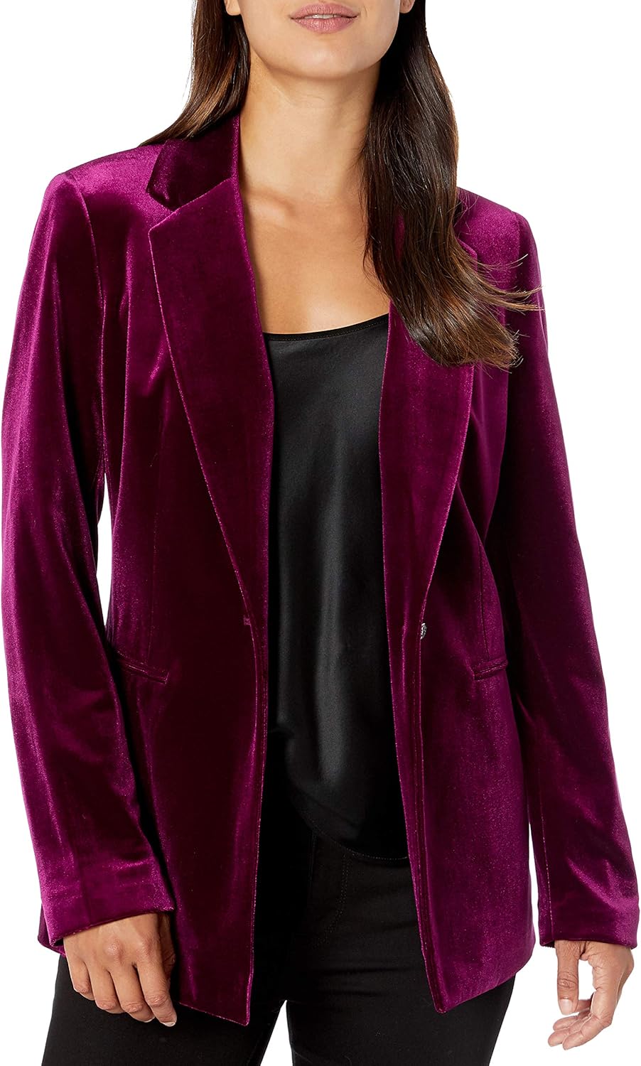 Nine West Women's 1 Button Notch Collar Velvet Jacket, Wild Plum, 4