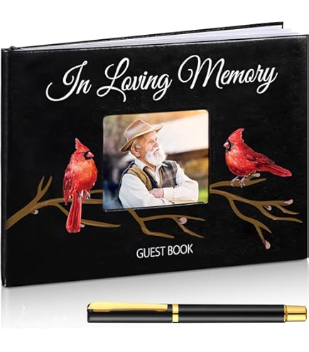 thumbnail image 2 of Funeral Guest Book, Memory Book, Comes With Pen, Table Sign, 60 Funeral Poem Cards, Total 5 Pieces, Funeral Guest Book For Memorial Service, Celebration Of Life Decorations, Guest Book For Funeral. For Sale 2 of 13