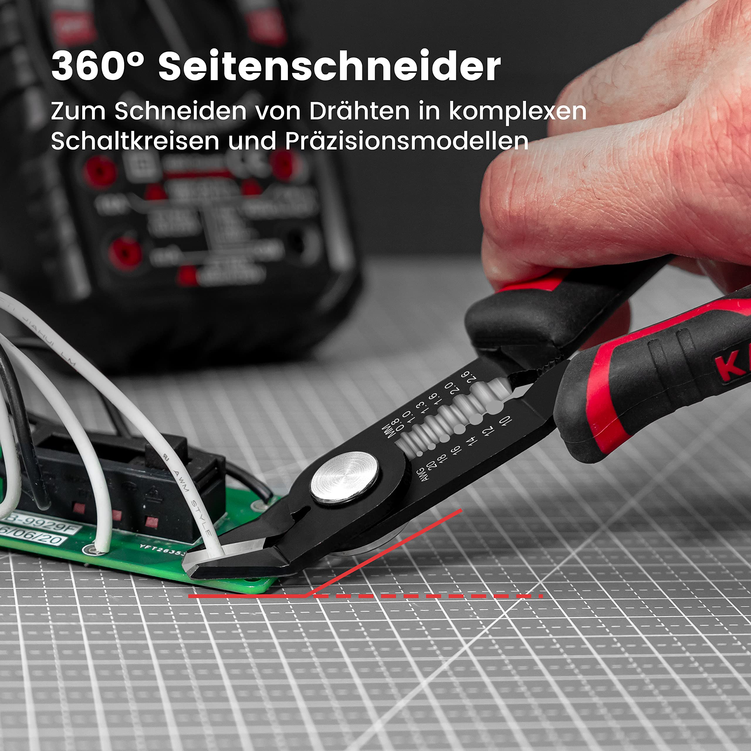 KAIWEETS 3-in-1 Seitenschneider, Schneidezange und Abisolierzange für 20-10 AWG Kabel, Versteckte Feder, Anti-Rutsch-Griff, Präzisionszange Electronics für Kleinstarbeiten und Platinen 2