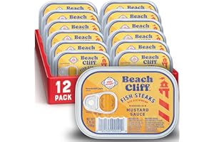 Beach Cliff Wild Caught Fish Steaks in Mustard Sauce, 3.75 oz Can (Pack of 12) - 17g Protein per Serving - Gluten Free, Keto Friendly - Great for Pasta & Seafood Recipes