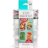 Fit & Fresh Small Plastic Containers With Lids 16 oz, Small Snack Containers With Lids For Adults and Kids, Reusable Leakproof Dressing and Condiment Containers With Two Attachable Ice Packs, 4PK, Light