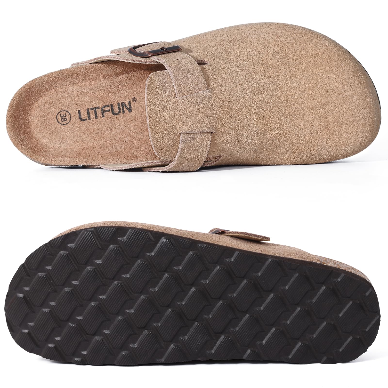 Litfun Women's Genuine Suede Clogs Soft Footbed Leather Potato Shoes Comfort Slip On Clogs with Arch Support