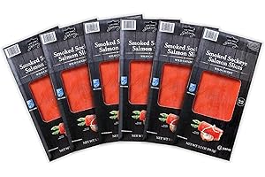 New York's Delicacy Smoked Salmon Sockeye - 6 x 3.5 Oz. (1.31 Lb.) - Kosher Certified, Gluten Free, High in Omega 3 - Naturally Wild Caught in the Northeast Pacific Ocean - Pre-Sliced, Ready to Eat.