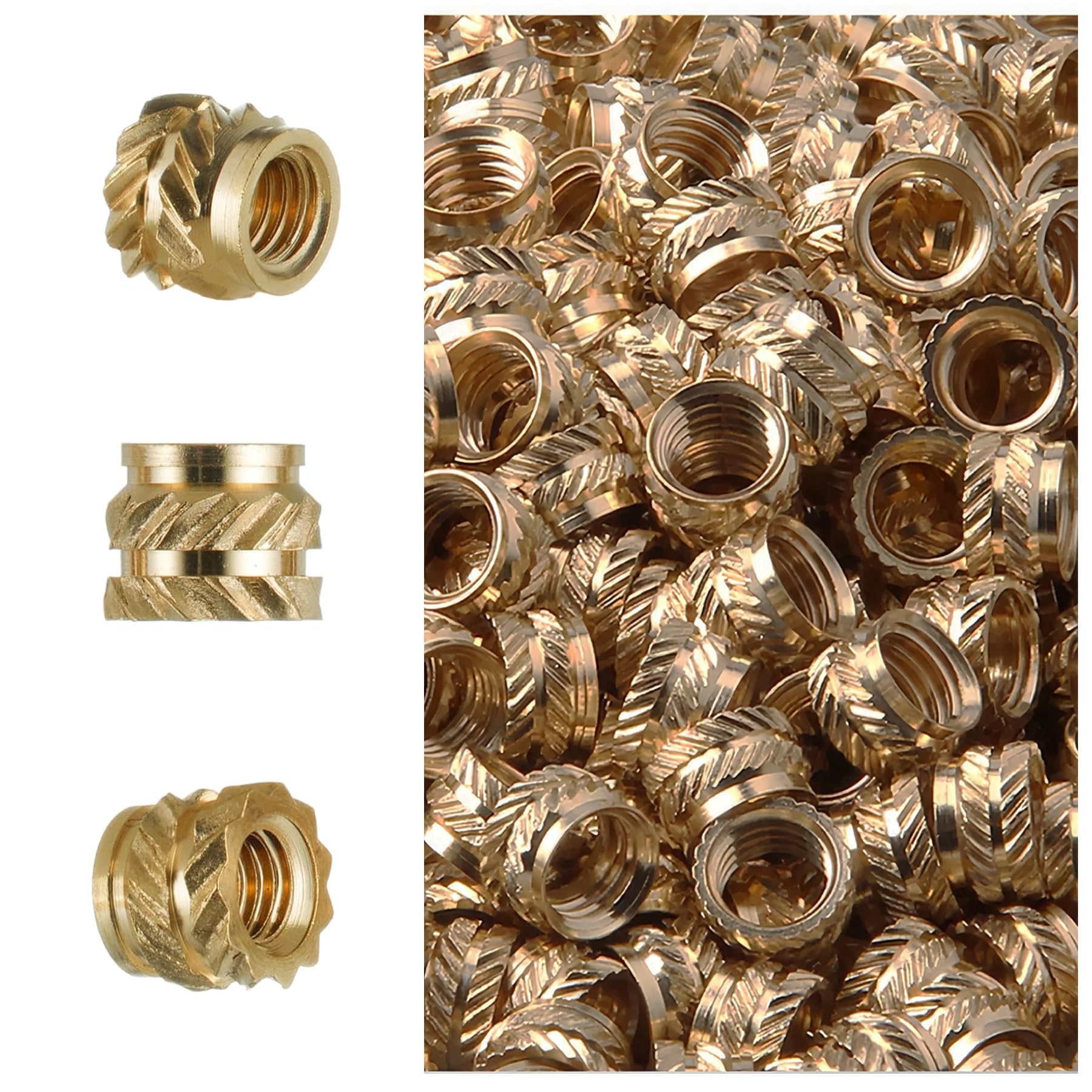LEPEVNEY 60Pcs M3 Knurled Threaded Insert Nuts - 4mm Length, 5mm OD - Brass Female Heat Set Inserts for 3D Printing and Heat Set Embedment