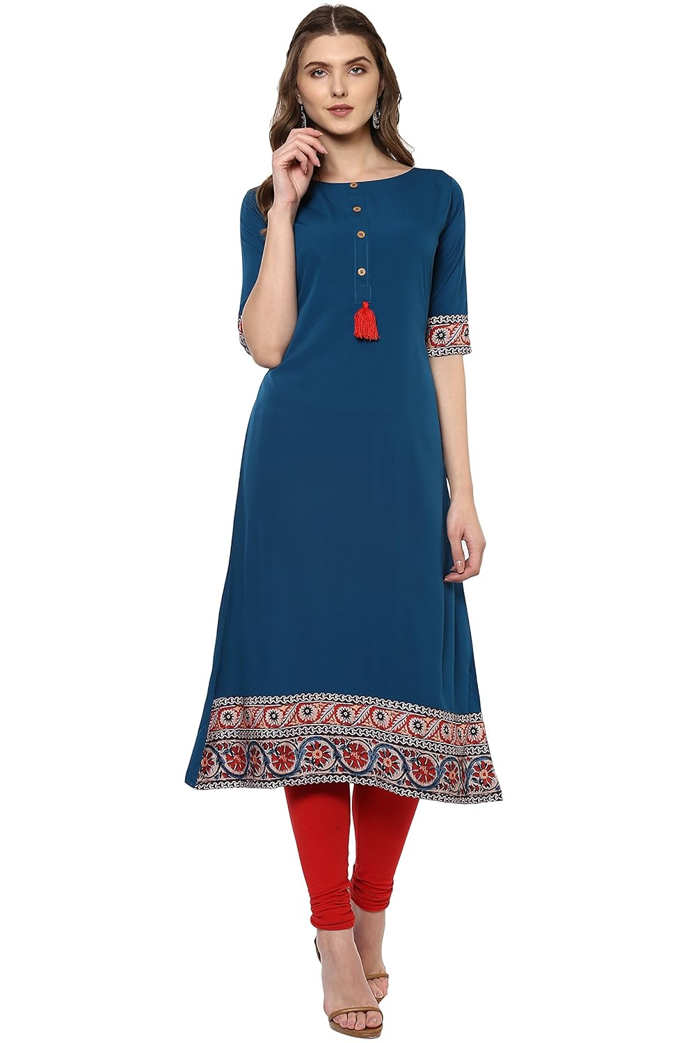 janasya women's polyester crepe a-line kurta