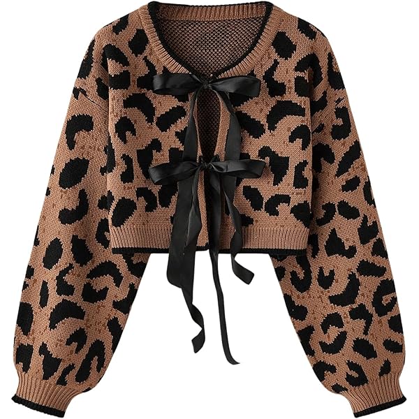 SHENHE Women's Color Block Button Down Animal Print Cardigan