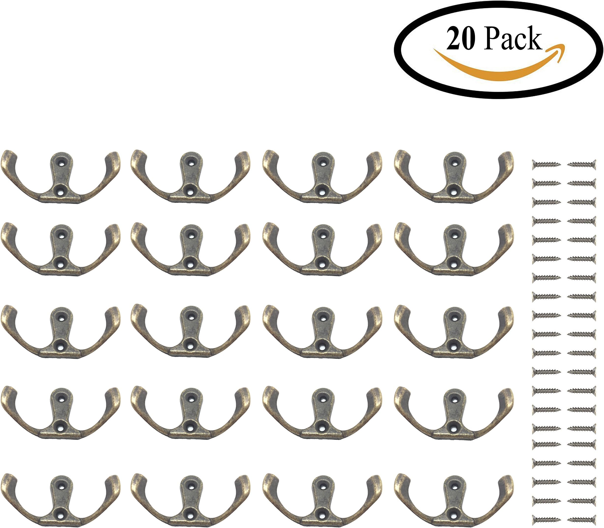 Vintage Bronze Wall Mounted double Hook Hangers (20Pcs)