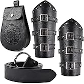 MehelloFeather Renaissance Accessories 3 PCS - Viking Belt, Leather Bracers & Pouch for Halloween Cosplay | Adjustable