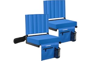 VIVOHOME 2 Pack Stadium Seats with Back Support and Cushion, Portable Bleacher Chair with Cup Holder and Shoulder Strap Blue