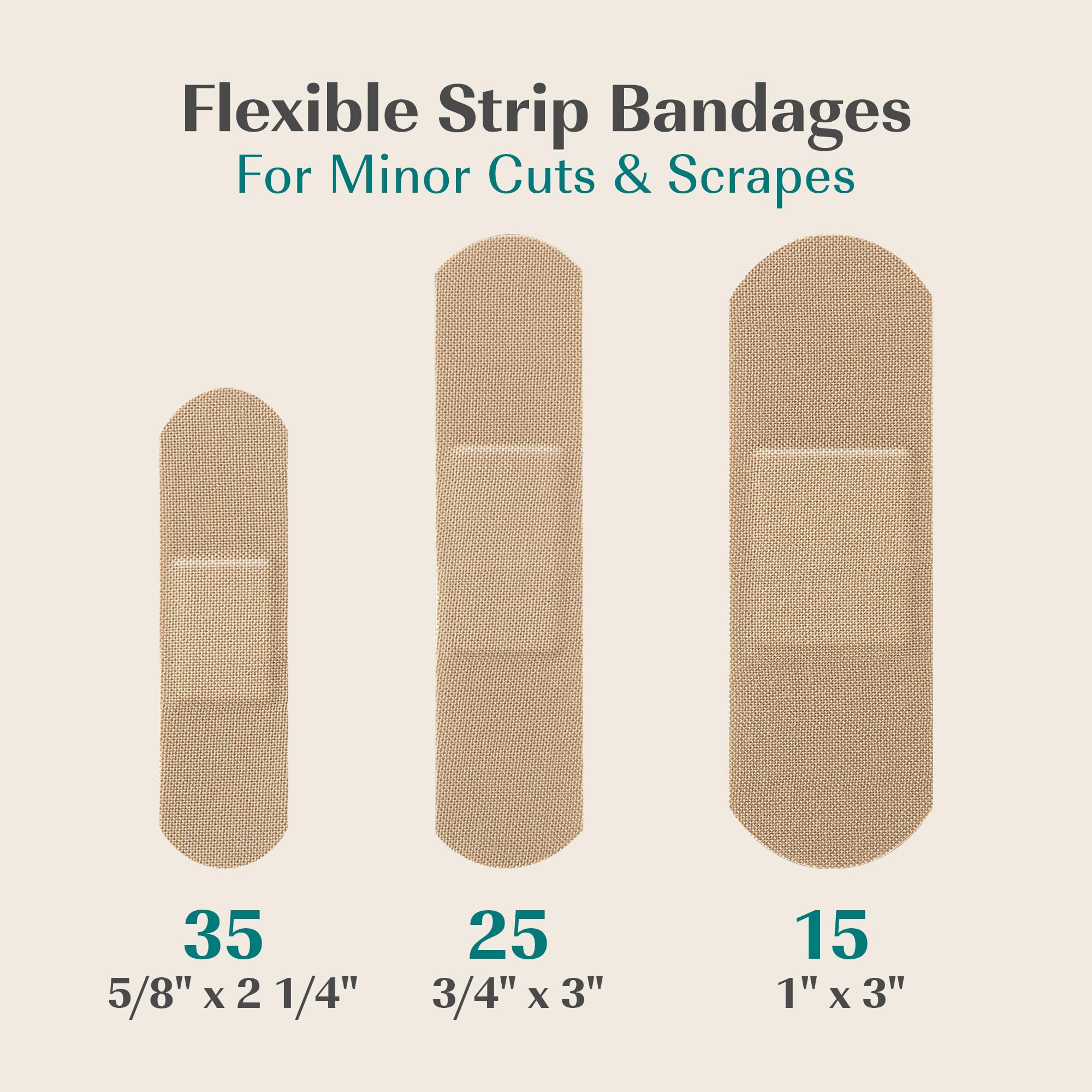 FEBU Eco-Friendly Bamboo Fabric Bandages | PFAS Free Flexible Fabric Bandages | Natural Hypoallergenic Bandage for Scrapes, Cuts & First Aid | Fully Compostable, Latex Free Bandage | 75 Count Strip